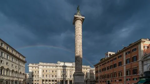 Marble Column of Marcus Aurelius in Piazza Colonna square in Rome, Italy Stock Photos
