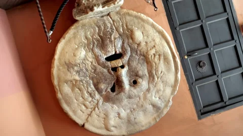 A marble construction in the shape of a mask, called The Mouth of Truth Stock Footage 153668628