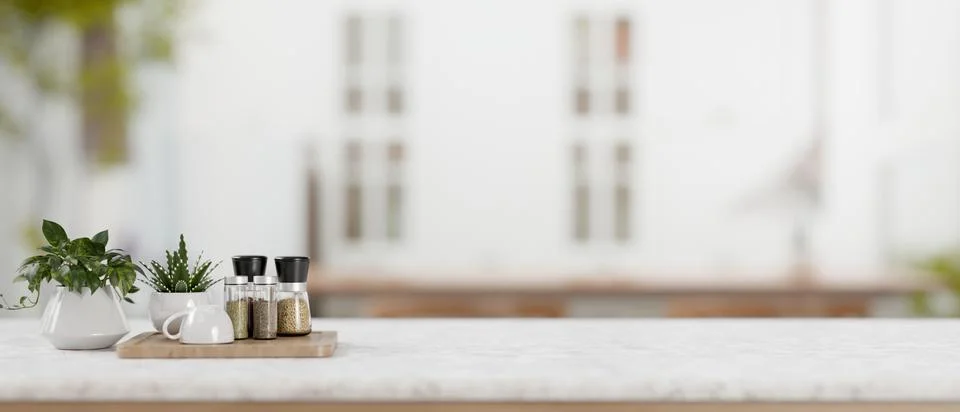 Marble counter top with empty space for display product with blurred backgr.. Stock Illustration