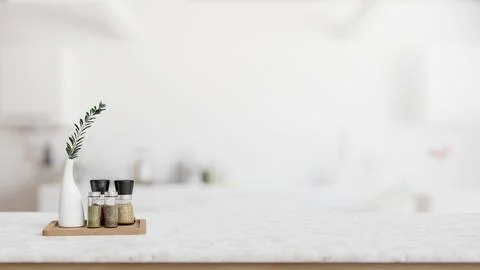 Marble counter top with empty space for display product with blurred backgr.. Stock Illustration
