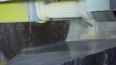 Marble cutting factory, marble being cooled with water while cut - industrial Stock-Footage 237054567