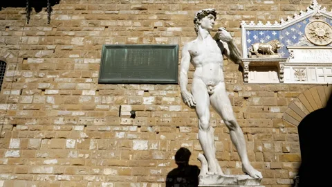 Marble David statue by Michelangelo In front In Florence, Italy, Tuscany Stock Footage 160929764