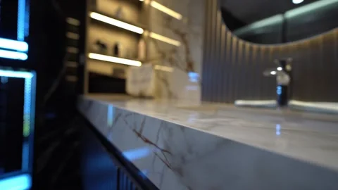 Marble Elegance: Modern Bathroom with Ambient Lighting Video stock 309371965