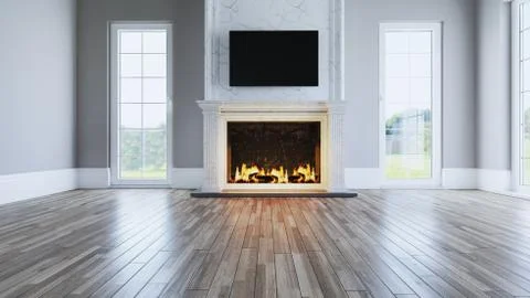 Marble fireplace concept designed in classical architecture in the empty livi Stock Illustration