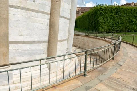 Marble foundations of the Leaning tower in Pisa. Stock Photos