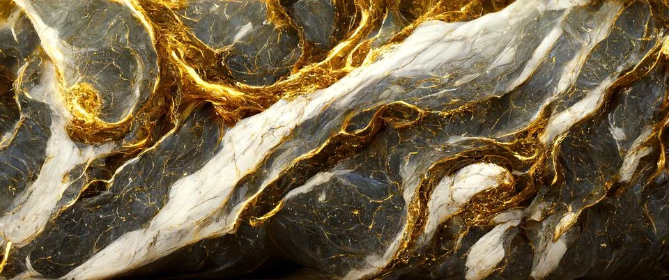 Marble with golden texture with waves, 3d rendering. Stock Illustration