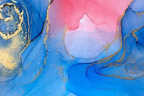 Marble Gradient Blue, Pink and Gold Veins Artwork Background. Stock Illustration