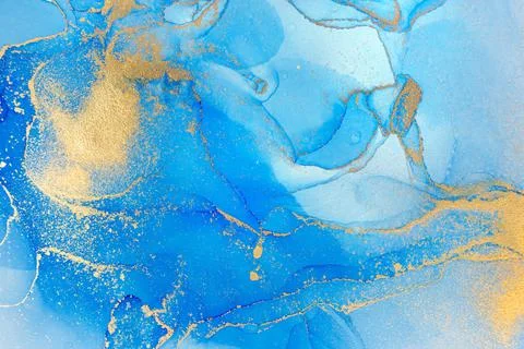 Marble Gradient Light Blue and Gold Veins Artwork Background. Stock Illustration