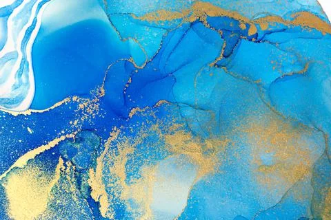 Marble Gradient Light Blue and Gold Veins Artwork Background. イラスト素材