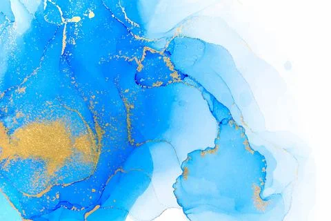 Marble Gradient Light Blue and Gold Abstract Artwork Vector Pattern Stock Illustration