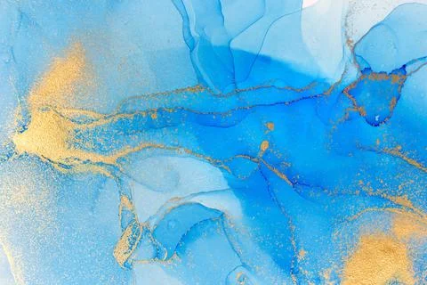 Marble Gradient Light Blue and Gold Veins Artwork Background. Stock Illustration