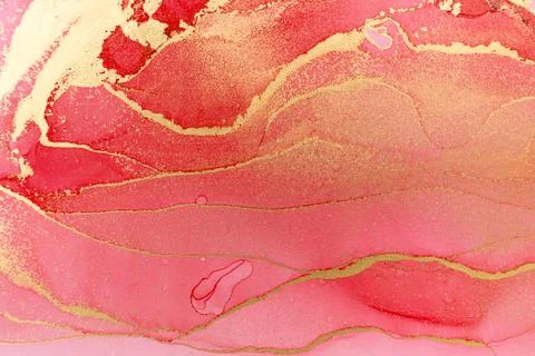 Marble Gradient Red and Gold Veins Artwork Background. Ilustración de archivo