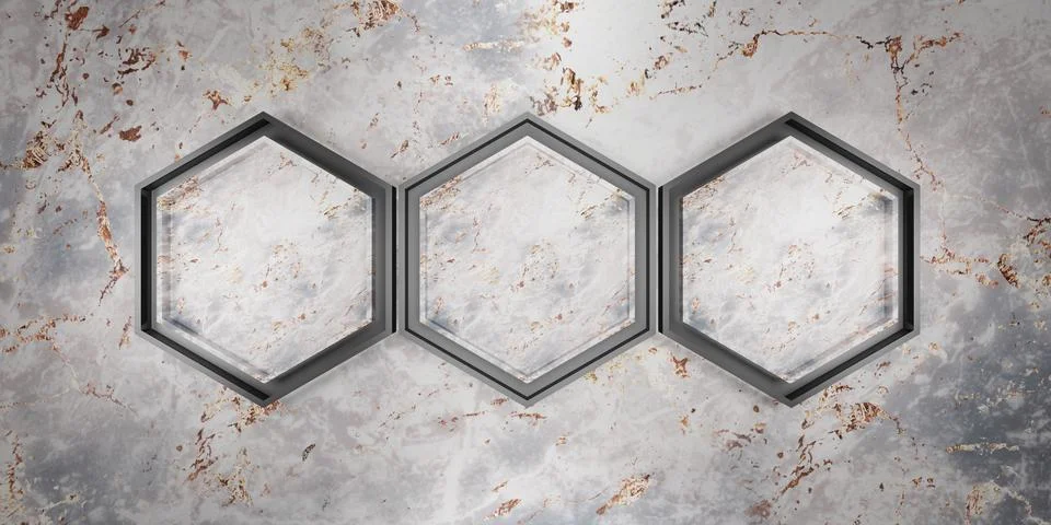Marble hexagon frame Background for placing text and products 3D illustration Stock Illustration