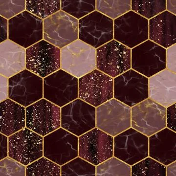 Marble hexagon seamless texture with gold Stock-Illustration