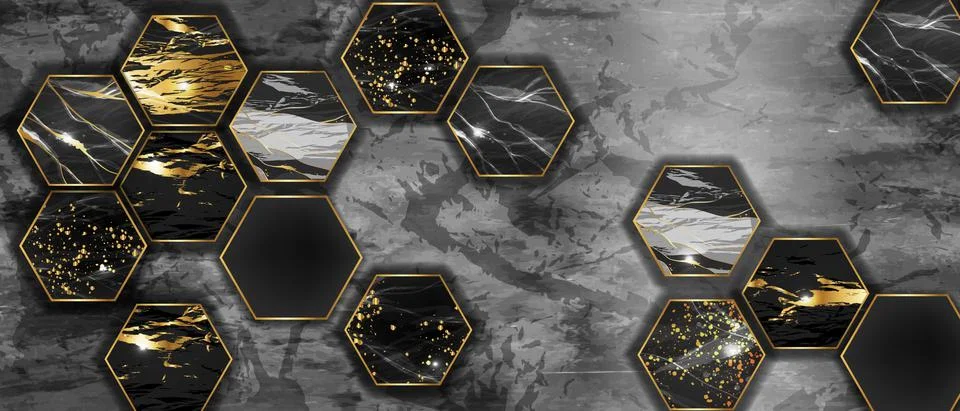 Marble hexagon tile background, vector stone texture abstract wallpaper 库存插图