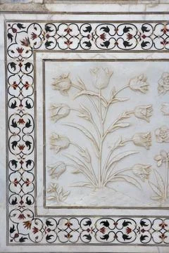 Marble inlay work of interlocking and lower walls sculpted realistic bas re.. 스톡 사진