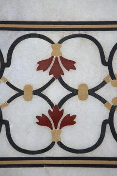 Marble inlay work of interlocking designs on wall of Taj Mahal Seventh Wond.. Stock Photos