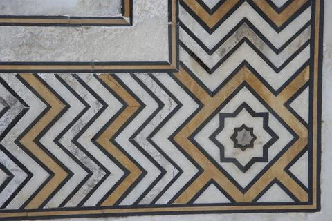 Marble inlay work of interlocking designs on wall of Taj Mahal Seventh Wond.. 스톡 사진