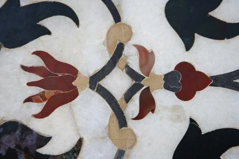 Marble inlay work of interlocking designs on wall of Taj Mahal Seventh Wond.. Stock Photos
