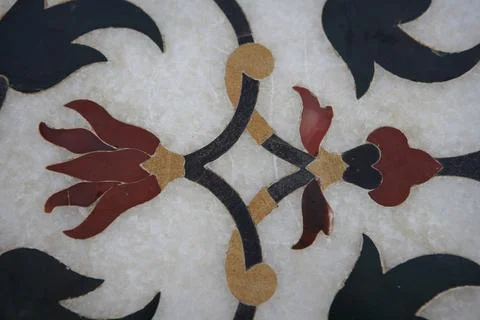 Marble inlay work of interlocking designs on wall of Taj Mahal Seventh Won... Stock Photos