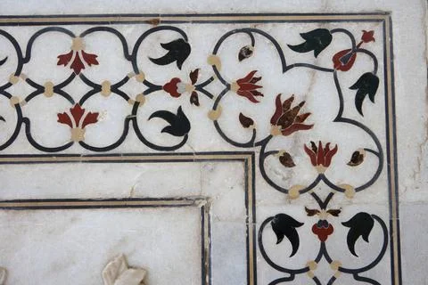 Marble inlay work of interlocking designs on wall of Taj Mahal Seventh Won... 스톡 사진