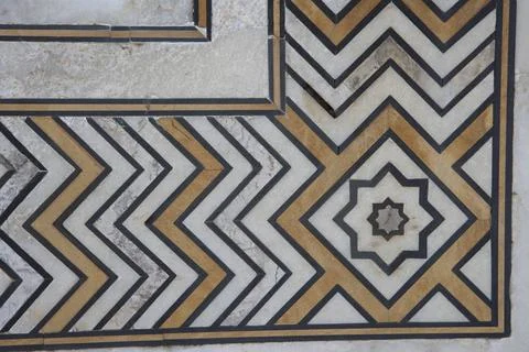 Marble inlay work of interlocking designs on wall of Taj Mahal Seventh Won... 스톡 사진