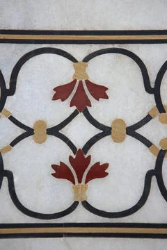 Marble inlay work of interlocking designs on wall of Taj Mahal Seventh Won... Stock Photos