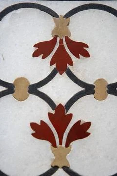 Marble inlay work of interlocking designs on wall of Taj Mahal Seventh Won... Stock Photos