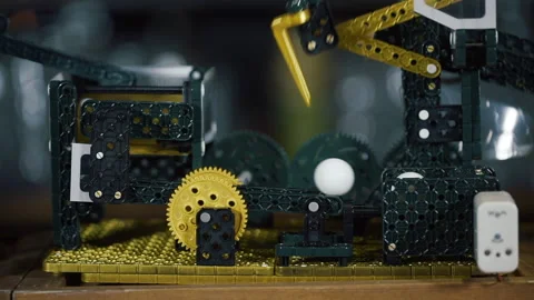 Marble machine. rolling ball on the plastic path, mechanical construction Stock Footage 218864952