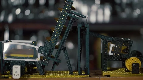 Marble machine. rolling on the plastic path, construction with curved channel Stock Footage 219256615