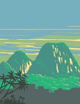 Marble Mountains or Five Elements Mountains Ngu Hanh Son District Vietnam W.. Stock Illustration