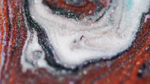 Marble paint glitter fluid wave brown white ink Stock Footage 275790377