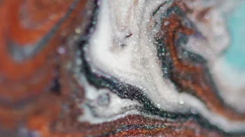Marble paint glitter fluid wave brown white ink Stock Footage 285582728