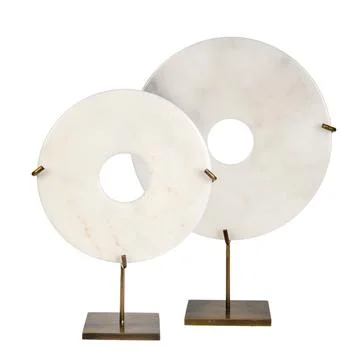 Marble-patterned disk decoration isolated on a white background Stock Photos