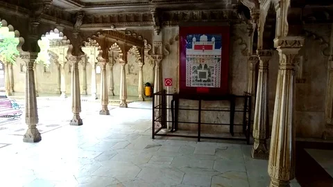 Marble Pillars of Royal Room (Deewane-Khaas) in City Palace Udaipur Stock Footage 78126877