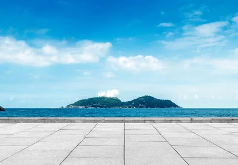 Marble platform and small island Stock Photos