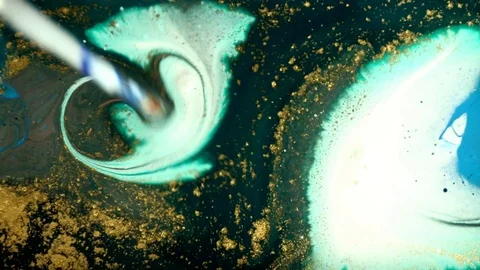 Marble psychedelic movement. Green marbled pattern making. Fluid art marbling Stock Footage 104028120