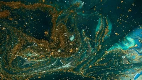 Marble psychedelic movement. Green marbled pattern making. Fluid art marbling Stock Footage 104123818