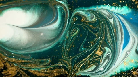 Marble psychedelic movement. Green marbled pattern making. Fluid art marbling Stock Footage 104123882