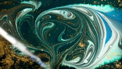 Marble psychedelic movement. Green marbled pattern making. Fluid art marbling Stock Footage 104123905