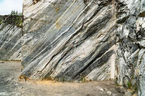 Marble Quarry with Pine Trees and Blue Sky Stock Photos