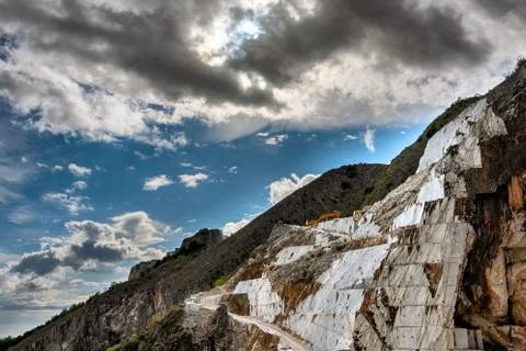 Marble quarry on the side of a mountain Stock Photos