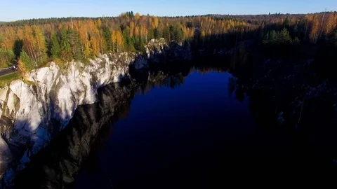 Marble rock in Karelia in autumn Stock Footage