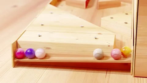 Marble run race toy. Rolling ball installation. Stock Footage 256092018