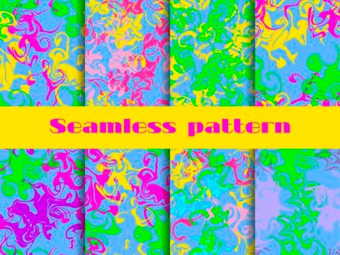 Marble seamless pattern set. Marbled paper watercolor. Drawing on the water.  Illustrazione stock