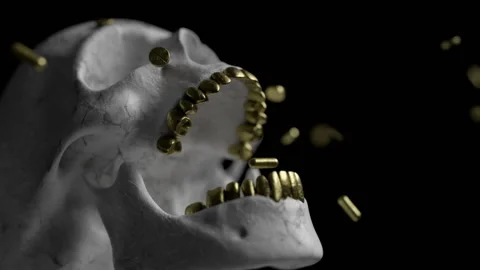 Marble skull with gold bullets Stock Footage 154015481