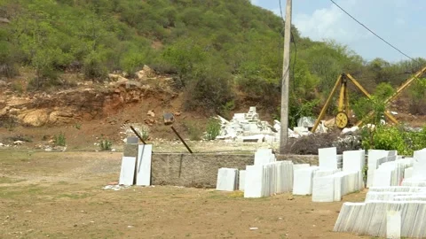 Marble Slab Storage and Processing Area in Piplantri, Rajasthan Stock Footage 313171739