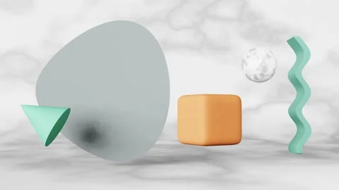 Marble sphere gray cilynder cube turquoise wave cone zero gravity shapes 3D Stock Footage 201690391