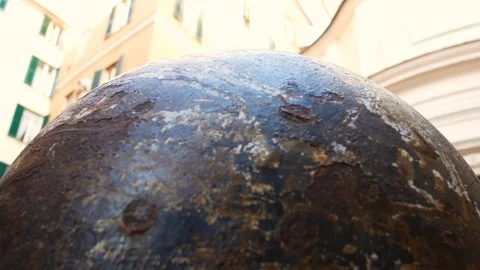 Marble sphere on the sidewalk in the center of Genoa Stock Footage 110832582