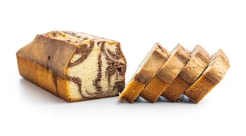 Marble sponge cake. Cake with cocoa and vanilla taste isolated on white bac.. Foto stock